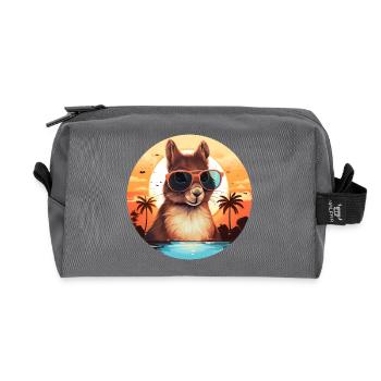 Cool squirrel silhouette, sunset with - Recycled Toiletry Zip Bag - anthracite - Front