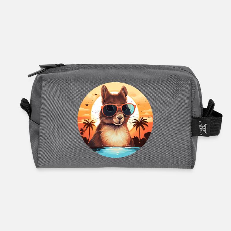 Coole Eichhörnchen-Silhouette, Sonnenuntergang mit - Recycelte Kulturtasche - Anthrazit