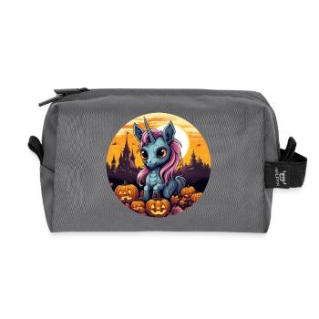 Unicorn in autumn sunset with pumpkin - Recycled Toiletry Zip Bag - anthracite - Front