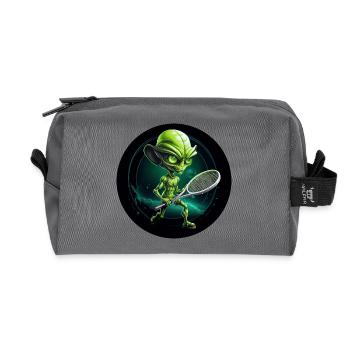Green alien plays space tennis - Recycled Toiletry Zip Bag - anthracite - Front