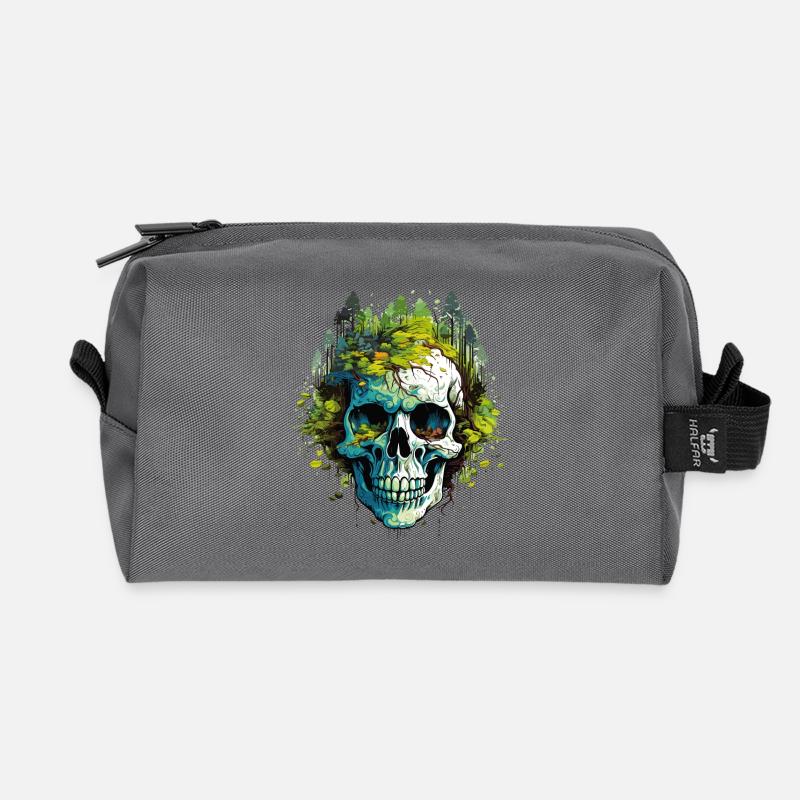 Waldskull: Natur trifft Schädel - Recycelte Kulturtasche - Anthrazit