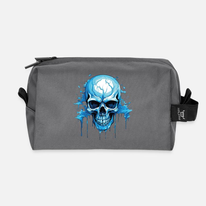 Blue Skull Ink Flow - Recycled Toiletry Zip Bag - anthracite