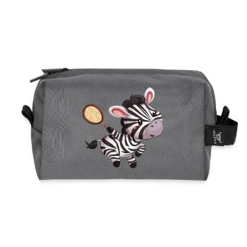 Kawaii zebra badminton: Cute badminton - Recycled Toiletry Zip Bag - anthracite - Front
