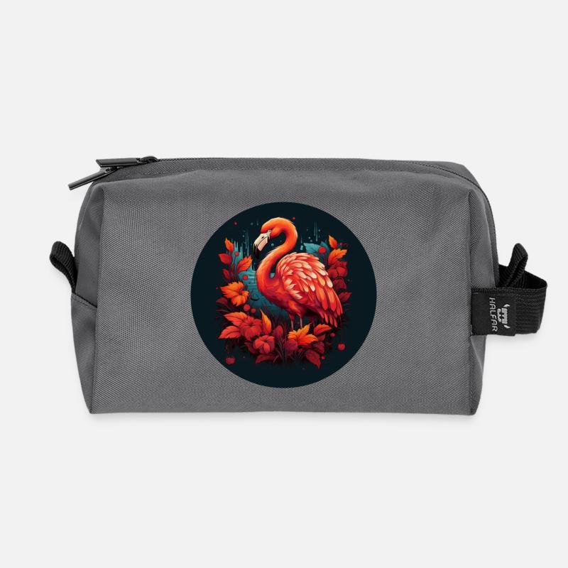 Flamingo in Herbstblättern - Recycelte Kulturtasche - Anthrazit