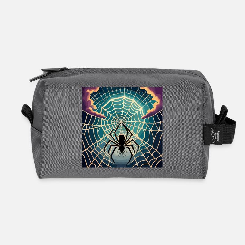 A spiderweb spider moon - Recycled Toiletry Zip Bag - anthracite