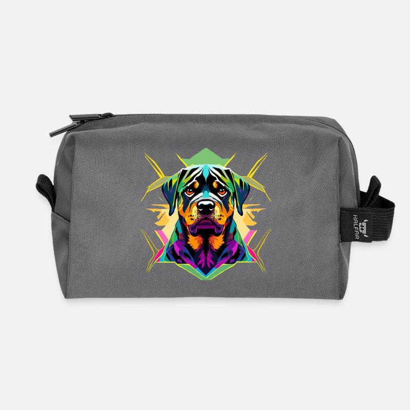 Farbintensiver Rottweiler mit geometrischem Design - Recycelte Kulturtasche - Anthrazit