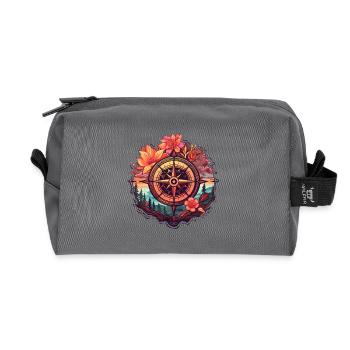 Wunderschöner Boho Kompass mit Blumen und Bäumen - Recycelte Kulturtasche - Anthrazit - Vorne