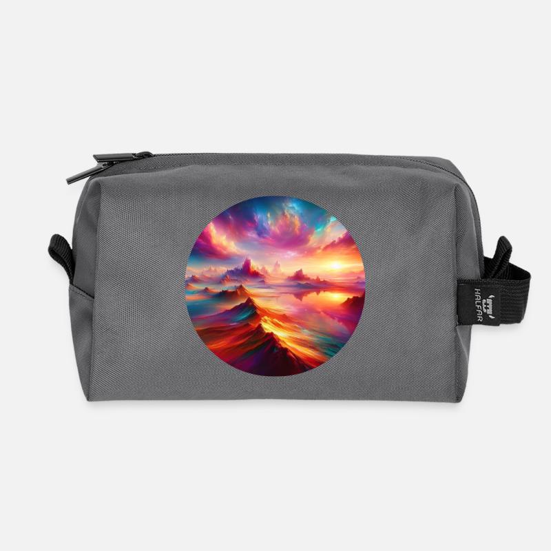 Bunte Landschaft mit Bergen und Himmel - Recycelte Kulturtasche - Anthrazit