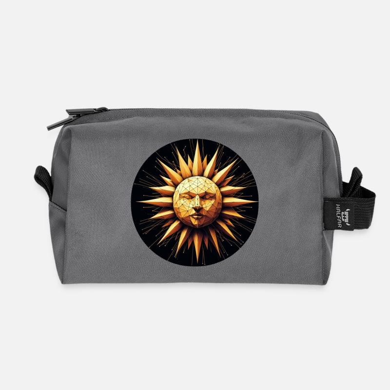 Polygon Sonne Gesicht gold - Recycelte Kulturtasche - Anthrazit