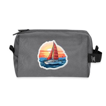 Sailboat - illustration - Recycled Toiletry Zip Bag - anthracite - Front