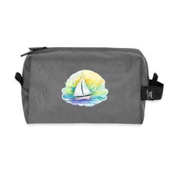 Sailboat - illustration - Recycled Toiletry Zip Bag - anthracite - Front