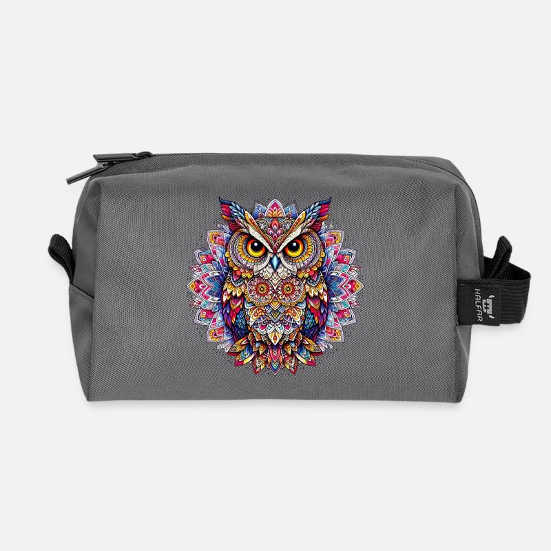 Eule mit Mandalas verziert - Recycelte Kulturtasche - Anthrazit