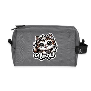Meow - Katze Illustration - Recycelte Kulturtasche - Anthrazit - Vorne
