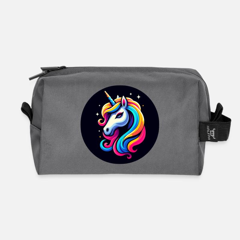 Einhorn Bunt Schwarz Sterne Kopf - Recycelte Kulturtasche - Anthrazit