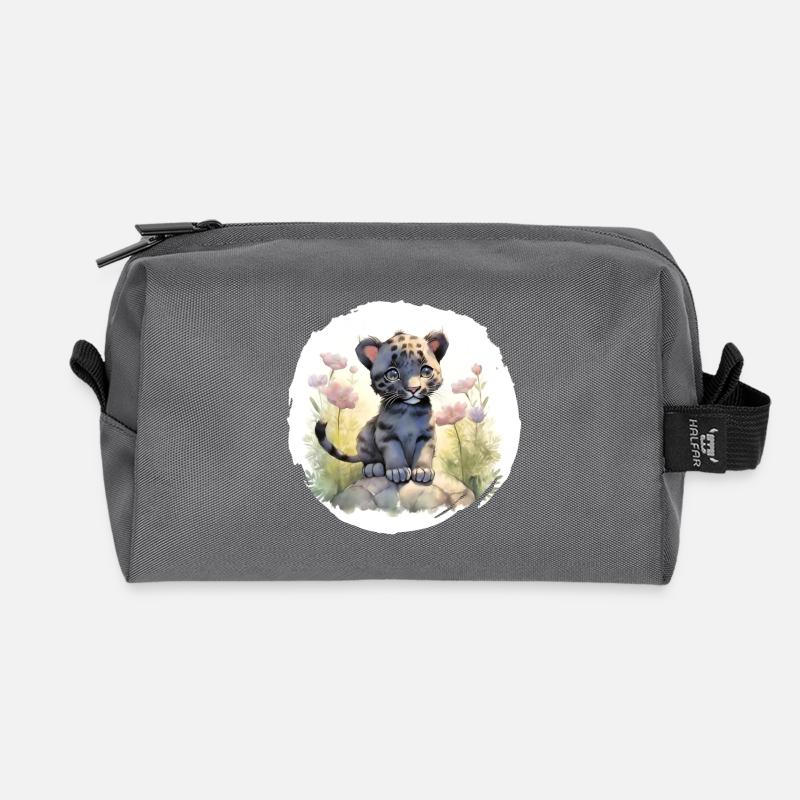 Panther Aquarell - Recycelte Kulturtasche - Anthrazit