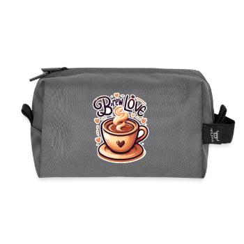 Brew Love - Coffee Cup Illustration - Recycled Toiletry Zip Bag - anthracite - Front