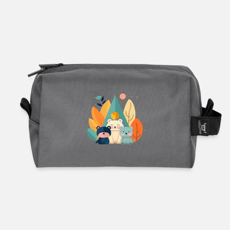 Niedliche Bären mit Herbstmotiven - Recycelte Kulturtasche - Anthrazit