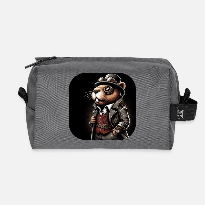 Biber im Steampunk Outfit - Recycelte Kulturtasche - Anthrazit