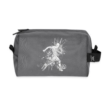Soccer player in splash kicks a ball - Recycled Toiletry Zip Bag - anthracite - Front