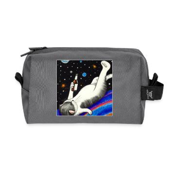 Drunk cat in space. - Recycled Toiletry Zip Bag - anthracite - Front