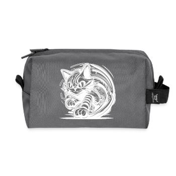 Clumsy wild house cat in tattoo style - Recycled Toiletry Zip Bag - anthracite - Front
