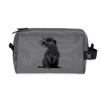 Suricate mignon avec de la fourrure et des rayures croisées - Trousse de toilette en tissu recyclé - anthracite - Devant