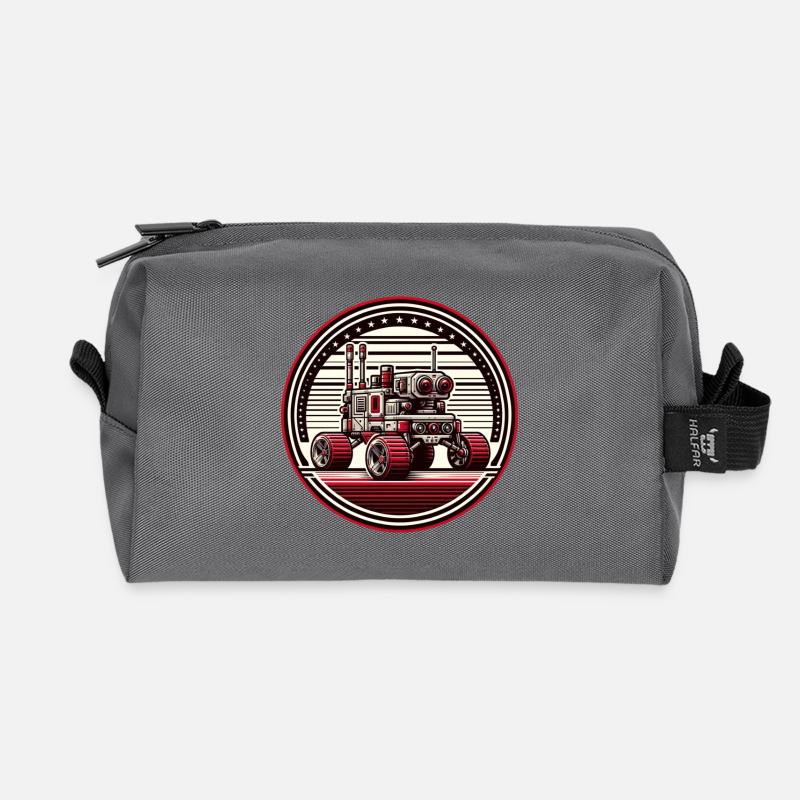 "Celestial Explorer" - Space Rover Badge - Recycled Toiletry Zip Bag - anthracite
