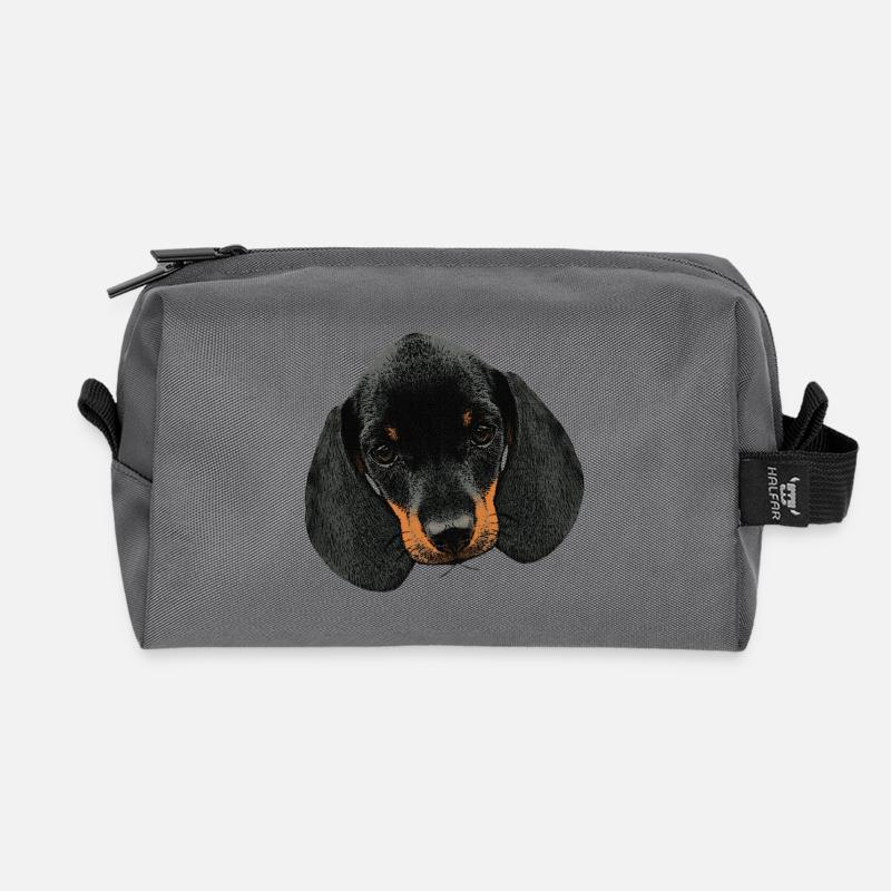 Hunde mädchen, Dackel welpe Kopf - Recycelte Kulturtasche - Anthrazit