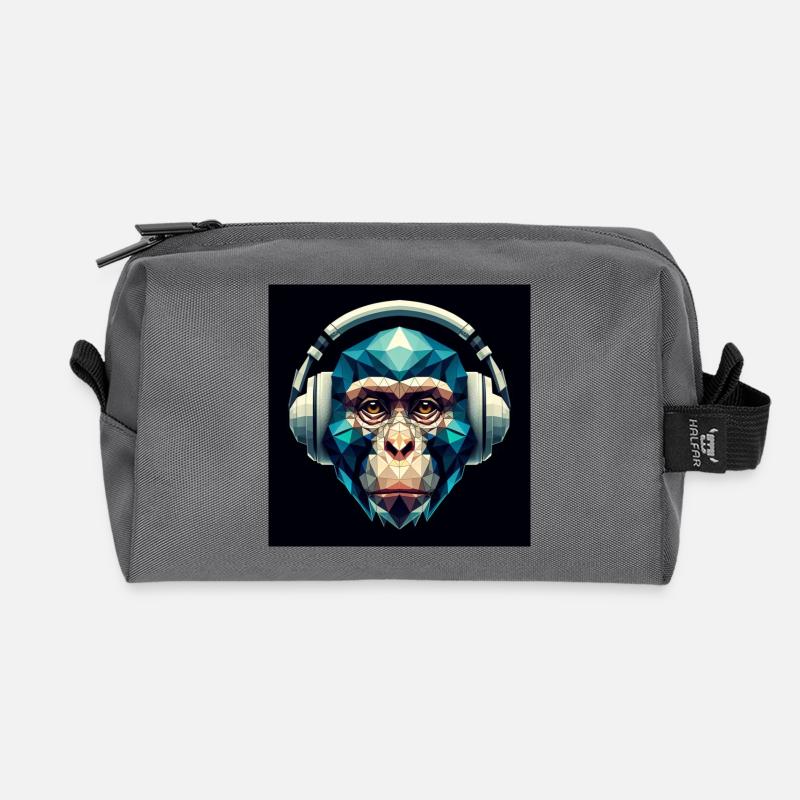 Ein Affe mit Kopfhörer im Polygon-Stil - Recycelte Kulturtasche - Anthrazit