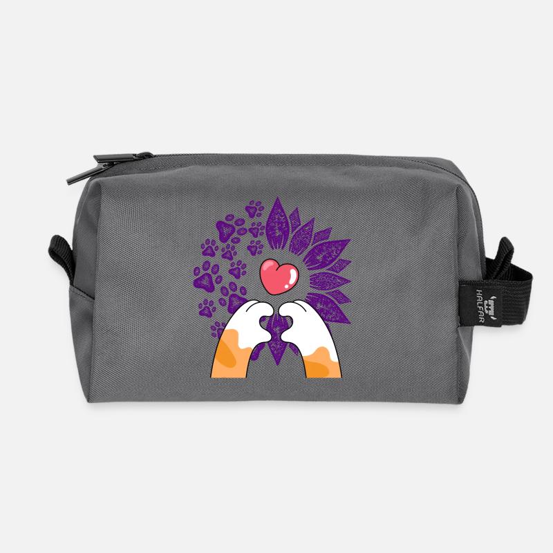 Herz in Blumen und Pfoten - Recycelte Kulturtasche - Anthrazit