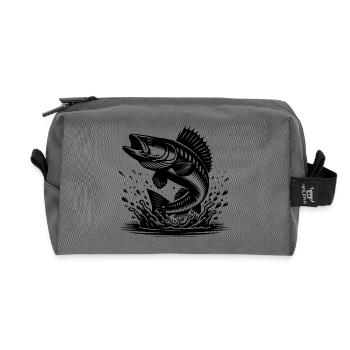 Sportlicher Zander springt aus dem Wasser Splash - Recycelte Kulturtasche - Anthrazit - Vorne