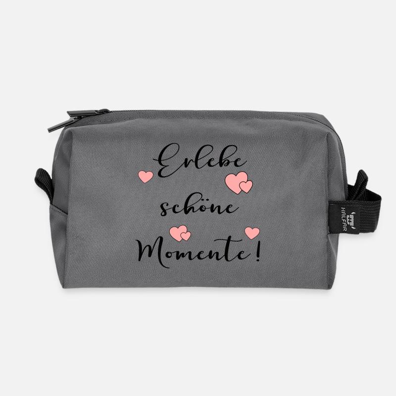 Erlebe schöne Momente - Recycelte Kulturtasche - Anthrazit
