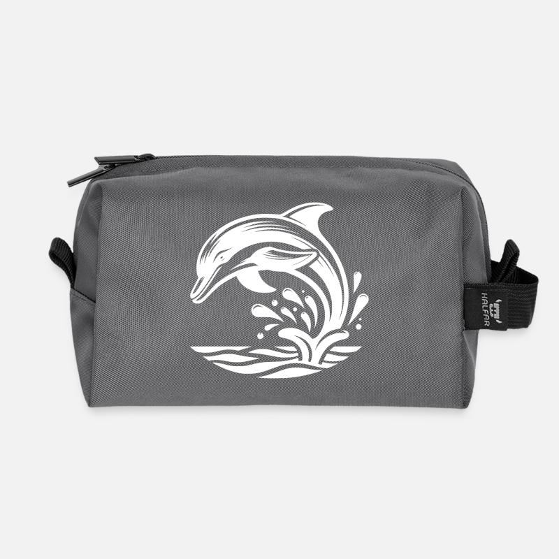 Eleganter Springender Tattoo Delfin - Recycelte Kulturtasche - Anthrazit