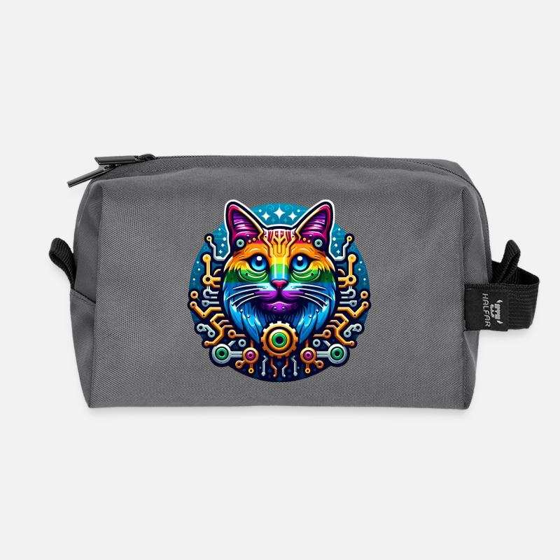 Mechanical Rainbow Cat - Recycled Toiletry Zip Bag - anthracite