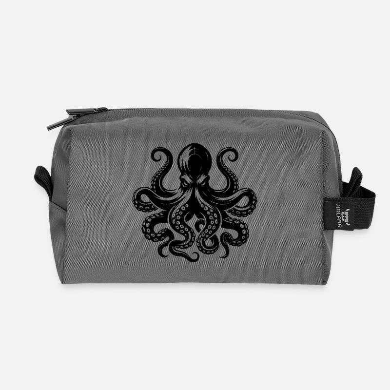 Grimmiger Oktopus mit Tentakeln und Saugnäpfen - Recycelte Kulturtasche - Anthrazit