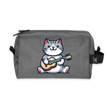 The Guitar-Strumming Cat - Recycled Toiletry Zip Bag - anthracite - Front