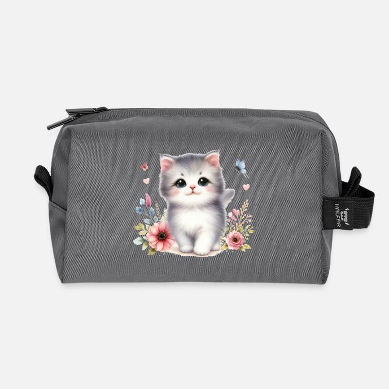 Chat mignon - Trousse de toilette en tissu recyclé - anthracite