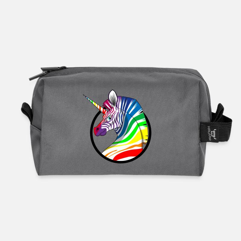 Regenbogen Einhorn Zebra - Recycelte Kulturtasche - Anthrazit
