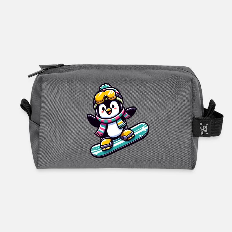 Snowboard Star: Der gleitende Pinguin - Recycelte Kulturtasche - Anthrazit