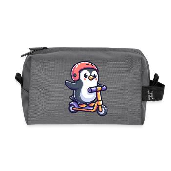 Pinguin unterwegs: Der scooting Sweetie - Recycelte Kulturtasche - Anthrazit - Vorne