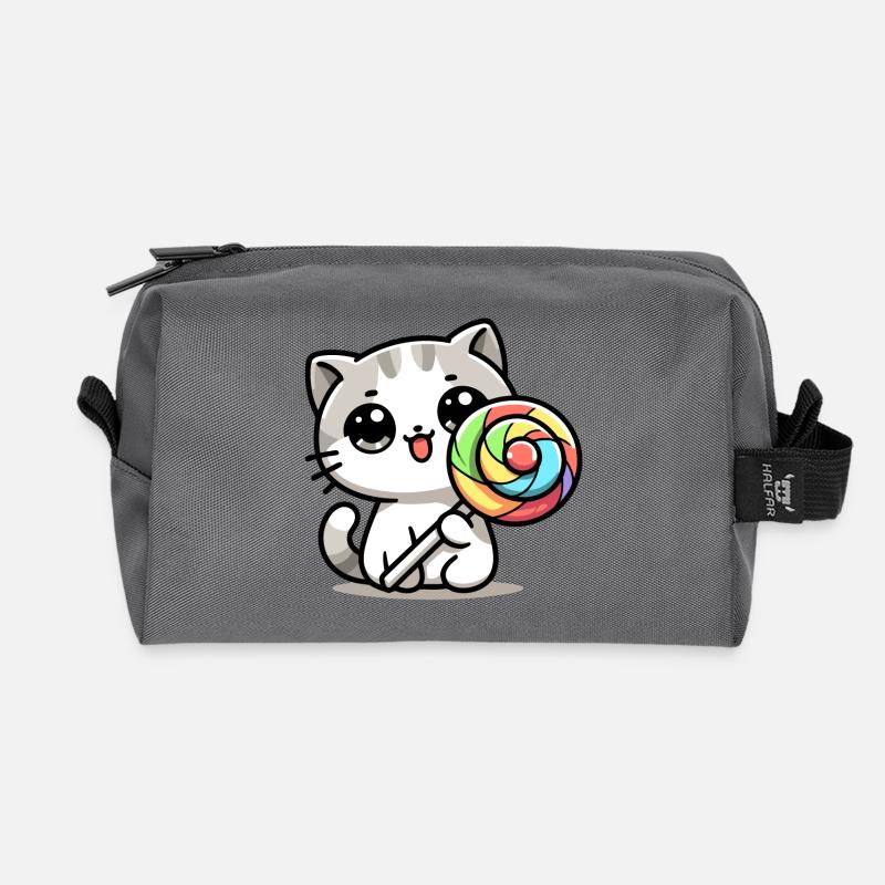 Sweet Whiskers: Die Candy Cat - Recycelte Kulturtasche - Anthrazit