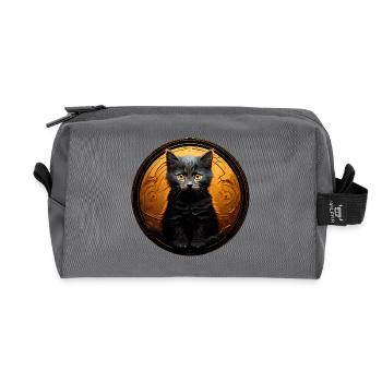 Schwarze Katze im Goldkreis - Recycelte Kulturtasche - Anthrazit - Vorne