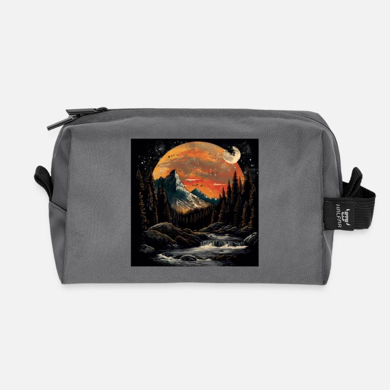 Berge und Wald bei Nacht erschaffen - Recycelte Kulturtasche - Anthrazit