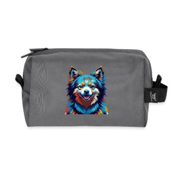 Spitz japonais chien race dessin animé coloré Kawaii - Trousse de toilette en tissu recyclé - anthracite - Devant