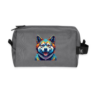 Akita Dog Breed Colorful Watercolor Cartoon Kawaii - Recycled Toiletry Zip Bag - anthracite - Front
