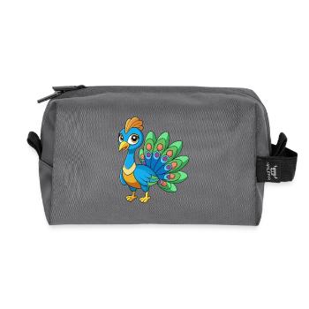Peacock Cute Mascot Cartoon Character Kawaii - Recycled Toiletry Zip Bag - anthracite - Front