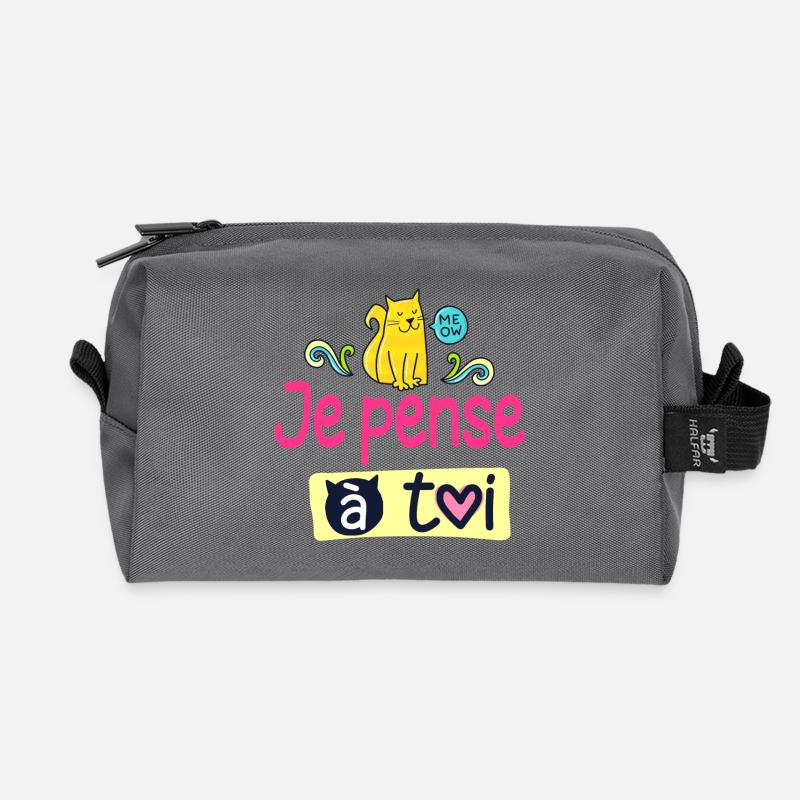 Ich denke an dich – Happy Cat - Recycelte Kulturtasche - Anthrazit