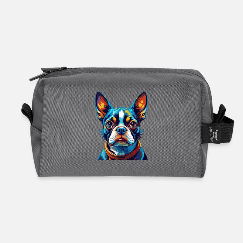 Boston Terrier Hunderasse Bunte Karikatur Kawaii - Recycelte Kulturtasche - Anthrazit