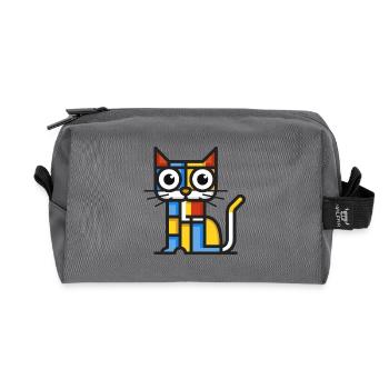 Colorful cubist illustration of a cat - Recycled Toiletry Zip Bag - anthracite - Front