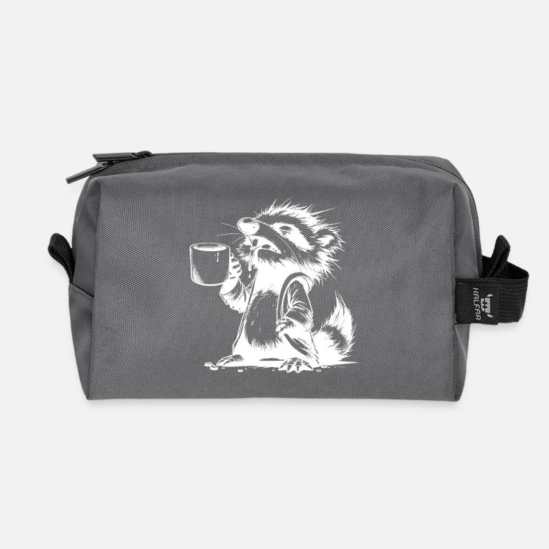 Waschbär als Kaffeejunkie mit Kaffeetasse - Recycelte Kulturtasche - Anthrazit
